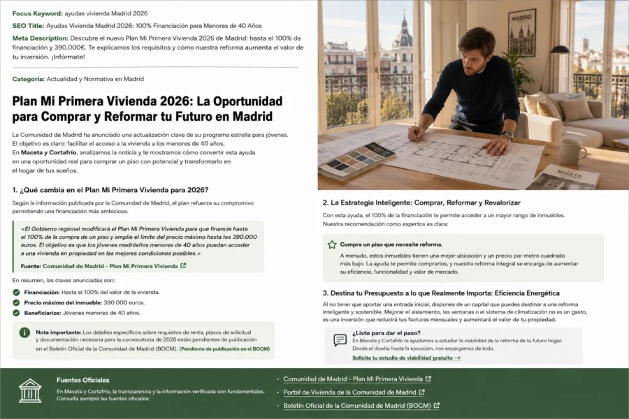 Ayudas vivienda Madrid 2026: Mi Primera Vivienda
